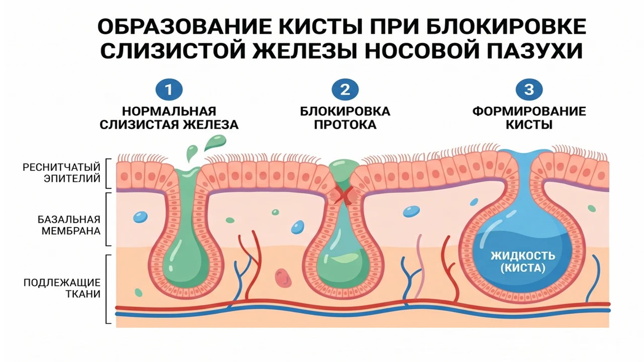 Как образуется ретенционная киста в носу - инфографика