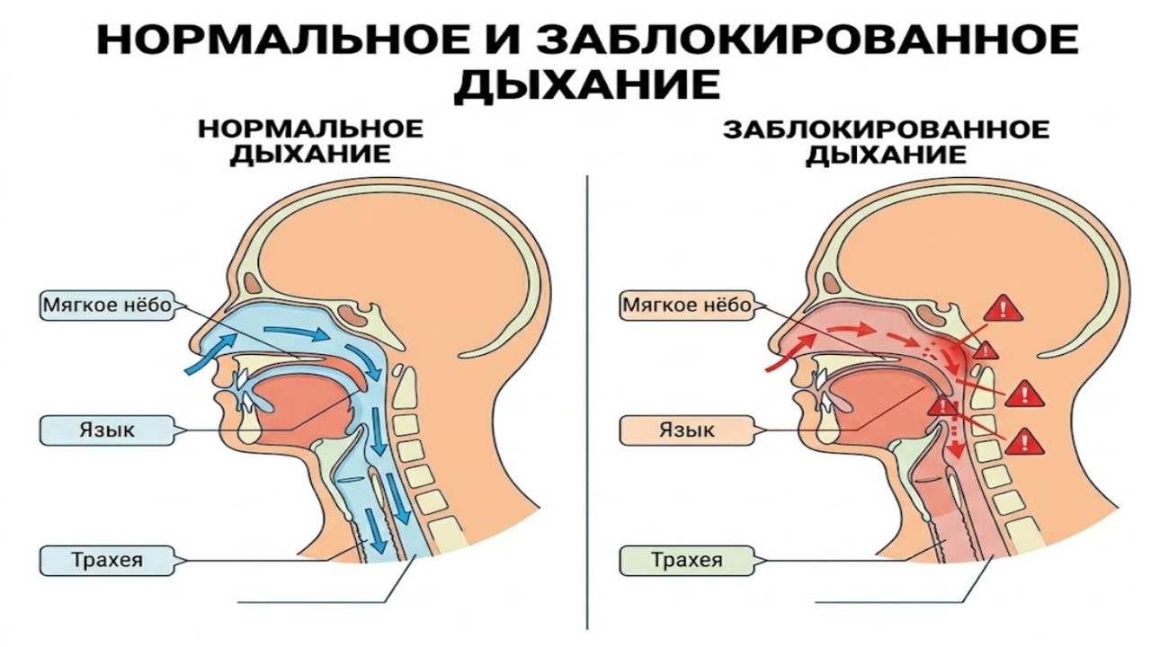Механизм обструктивного апноэ сна - инфографика