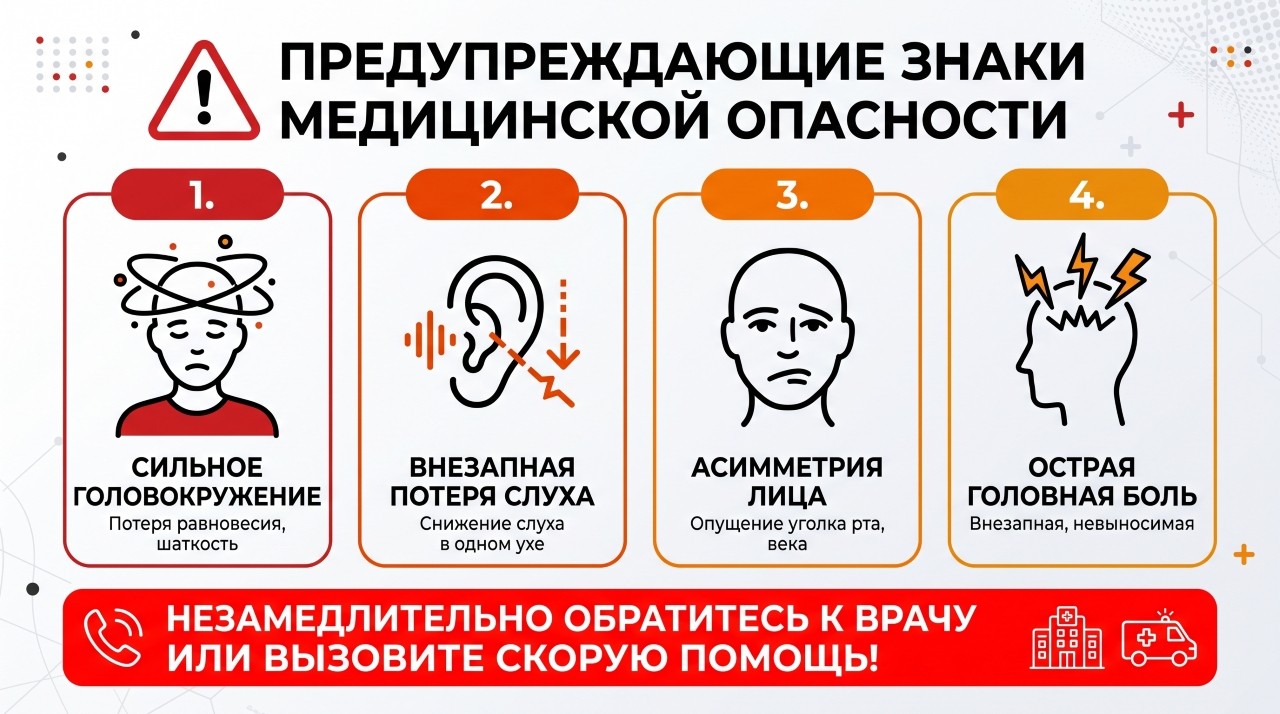 Симптомы красных флагов при пульсирующем шуме в ушах: головокружение, потеря слуха, головная боль