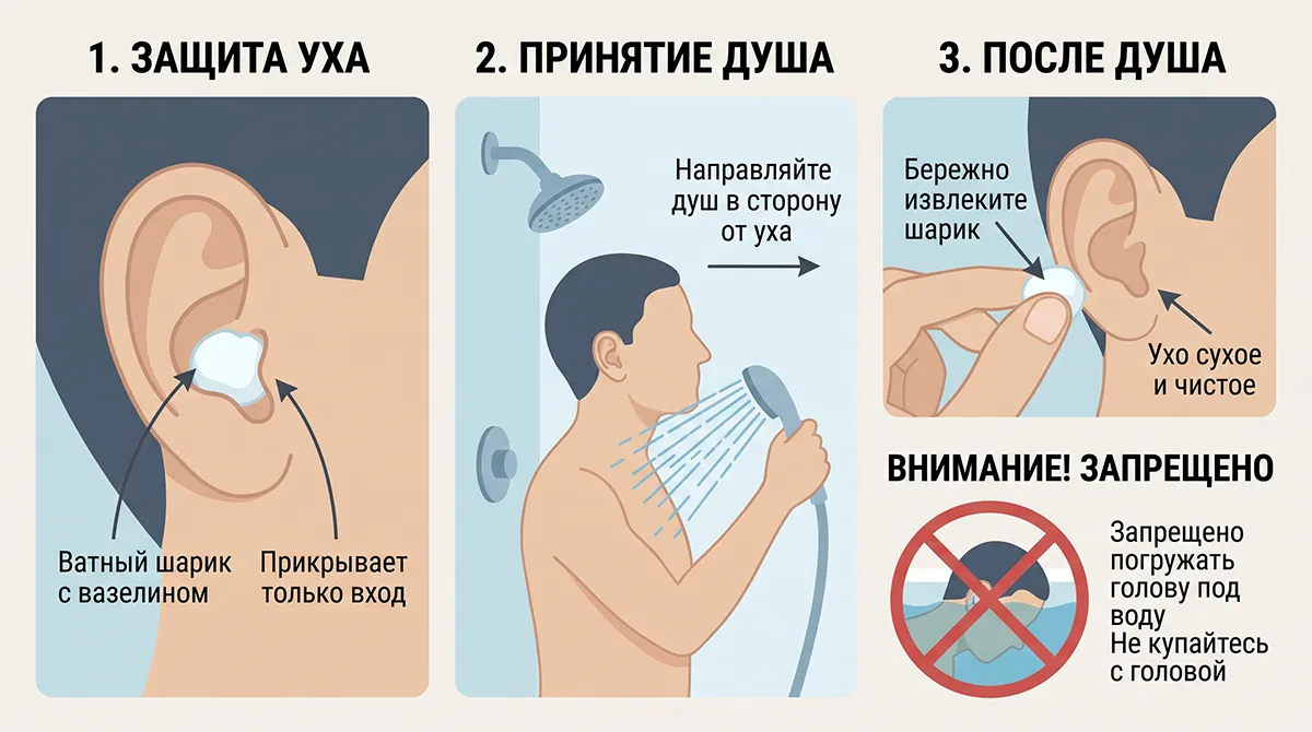 Как защитить ухо от воды во время мытья головы